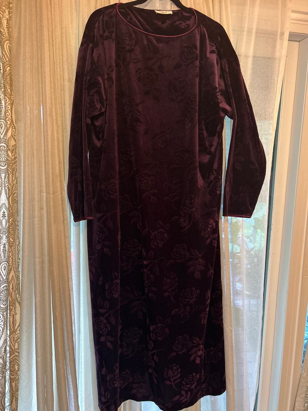 VTG Romantic Moods Velour Full Length Dress Duster Goth Witchy Purple Roses 3X